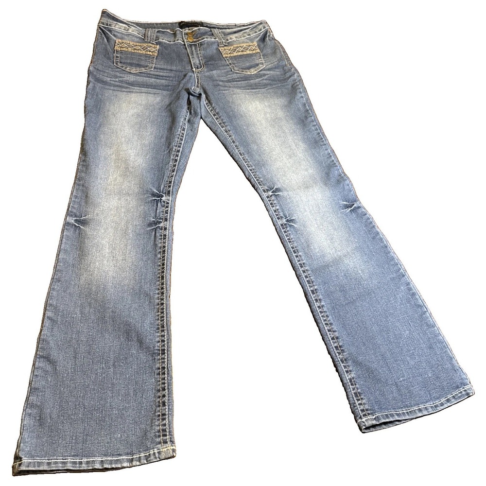 Twentyone Black Rue21 Jeans 13/14R Bootcut Distressed Embroidered Y2K‎ Blue